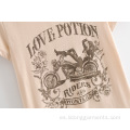 Camiseta impresa de belleza de motocicleta para mujeres